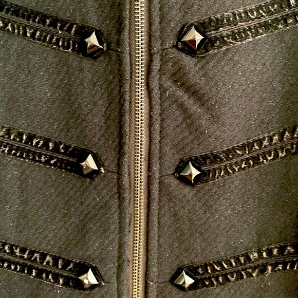 BLACK WOOL GUESS COAT MILITARY STYLE FRONT BEAUTIFUL! - Picture 2 of 6